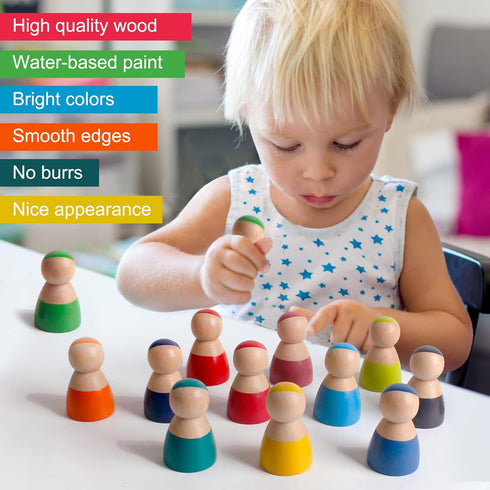 SHIERDU 12 PCS Rainbow Wood Peg Dolls Wooden Pretend Play People Figures for Toddlers Preschool Learning Educational Toys Wooden Toddler Toys for ...