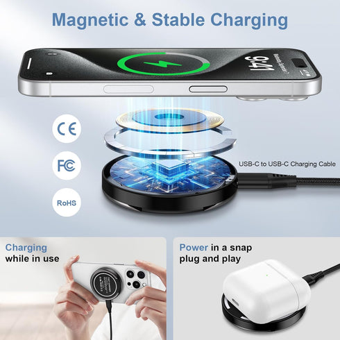 15W Magnetic Wireless Charger Fast Charging Pad for Google Pixel 8a/8 Pro/7a/7/6/5xl/Samsung Galaxy S24 Ultra/Z Flip 5/S23/S22/S21/S20 Plus,2Pack ...
