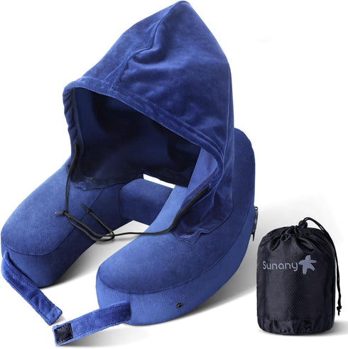 Sunany Neck Pillow for Travel Inflatable Airplane Pillow Comfortably Supports Head,Neck and Chin,Inflatable Travel Pillow with Soft Velour Cover,H...