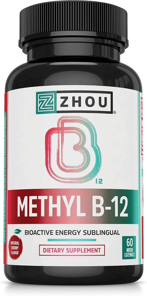 Zhou Nutrition Methyl (Vitamin B12) Lozenges, 5000 mcg for Maximum Absorption and Active Energy, Vegan, Cherry, 60 Count...