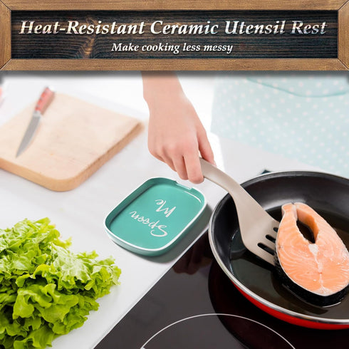 Turquoise Spoon Rest for Stove Top, DAYYET Teal Ceramic Large Spoon Holder, Spoon Rest for Kitchen Counter, Heat-Resistant Cooking Utensil Rest, T...