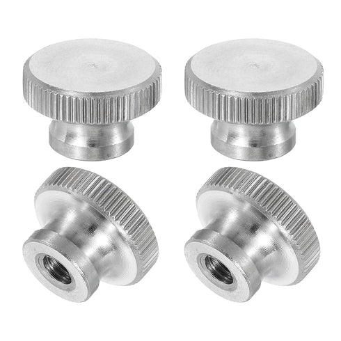 uxcell Knurled Thumb Nuts, 4Pcs M5 x D16mm x H10mm Stainless Steel Round Knobs Fasteners Blind Hole Hand Screw Nut Silver for 3D Printer Parts, Ma...