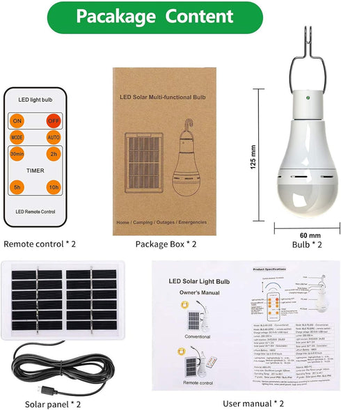 Solar Light Bulb Outdoor Rechargeable 300LM Solar Powered Light Led Bulb with Remote Timer, Lighting Sensor, 4 Lighting Mode for Chicken Coops She...