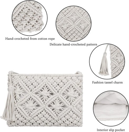 Women Crochet Shoulder Bag Handmade Woven Beach Crossbody Handbag Satchel Purse with Tassel for Summer...