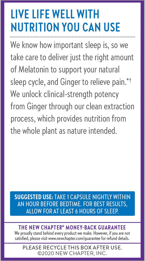 New Chapter Sleep Aid, Restful Sleep and Pain Relief, Melatonin & Ginger Sleep Supplement, Gluten Free and Non-GMO, 30 Vegetarian Capsules...