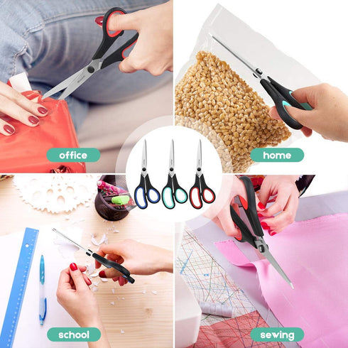 Scissors, iBayam 8" Multipurpose Scissors Bulk 3-Pack, Ultra Sharp Blade Shears, Comfort-Grip Handles, Sturdy Sharp Scissors for Office Home Schoo...