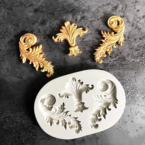 Baroque Silicone Fondant Molds, (4 Pack) Scrolls Border Feather Crown Corner Molds for Cake Decorating Polymer Clay...