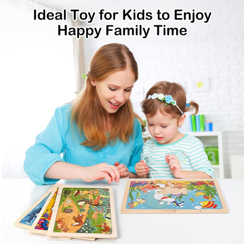 Wooden Puzzles for Kids Ages 3 4 5, 4 Packs 24 PCs, Sea and Animal Puzzles for Toddlers, Toddlers Jigsaw Puzzles, Preschool Educational Learning T...