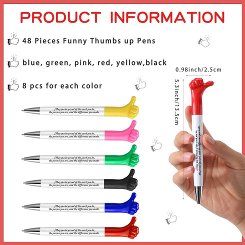 Fumete 12 Sets Inspirational Quotes Thumbs up Pens Set Employee Appreciation Gifts Bulk Cute Motivational Pens Thank You Gift Pen with Keychains a...