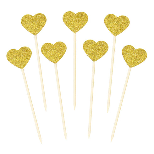 Ercadio Gold Glitter Heart Cupcake Toppers Sweet Love Theme Cupcake Picks Wedding Engagement Bridal Shower Birthday Party Cake Decorations 40 PCS...