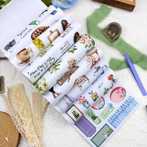 A5 Pre-cut Journal Sticker Book for Journaling, Dual Materials, Women House 20 Unique Junk Journal Stickers Paper Sheets for Scrapbooking Supplies...
