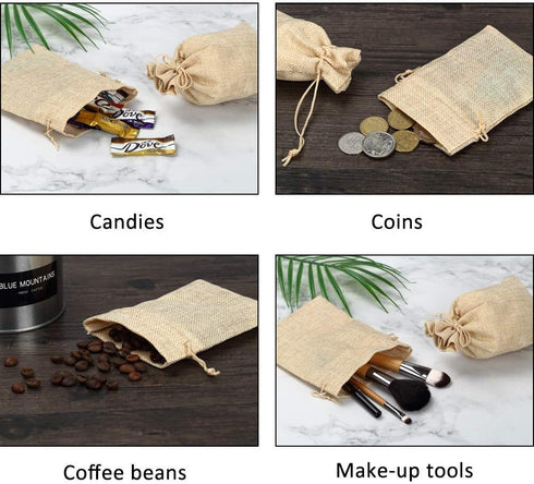 20Pcs Drawstring Burlap Bags, Jute Sacks Jewelry Candy Pouch Christmas Wedding Party Favor Gift Bags (Flaxen, 2.7 x 3.5)...