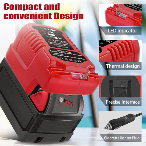 2A Car Charger for Milwaukee 18V M18 Battery, Replace for 48-59-1810, Mini Vehicle Charger for XC Lithium-ion Battery 48-11-1850 48-11-1852 48-11-...