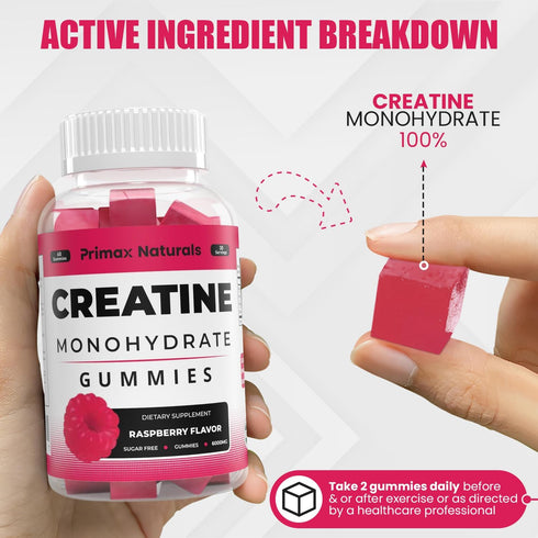 No Sugar Creatine Monohydrate Gummies for Men & Women - 3g/Gummy - 60 Chewable Creatine Gummies, Gomitas de Creatina 6000mg, Enhanced Muscle Stren...