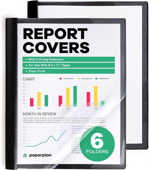 Report Covers - Report Covers with 3-Prong Fasteners Clear Front - Presentation Folders - (6 Set - Plastic - 8.5x11) - 3 Ring Report Folder - Clea...