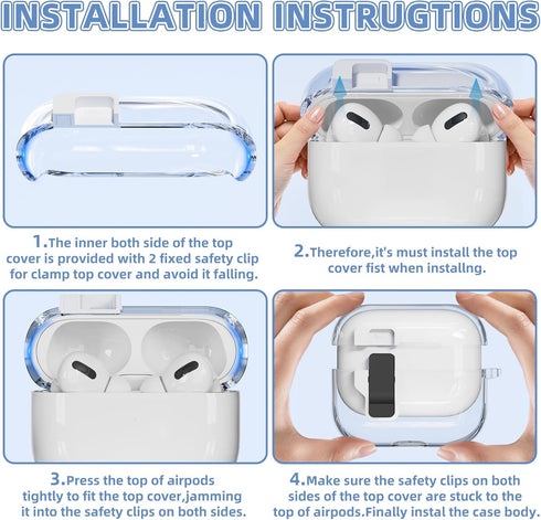 AirPods Pro 2nd/1st Generation Case Cover with Cleaner Kit, Secure Lock Clip Transparent Airpods Pro Case,Shockproof Clear Airpod Case for Women w...