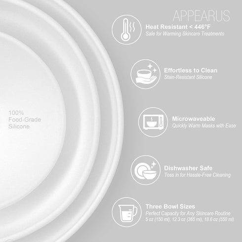 APPEARUS Facial Mask Silicone Mixing Bowl Set – 6-Piece Spa Skincare Kit with 3 Mixing Bowls, Brush & Spatulas – Reusable, Microwave & Dishwasher ...