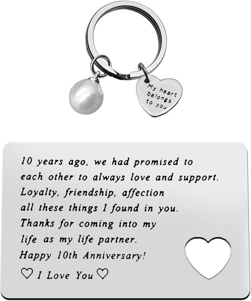 Baixian 10th Anniversary Engraved Wallet Insert Card for Husband Wife Wedding Gifts Mini Love Note Gifts for Women Men Happy 10th Anniversary Pres...