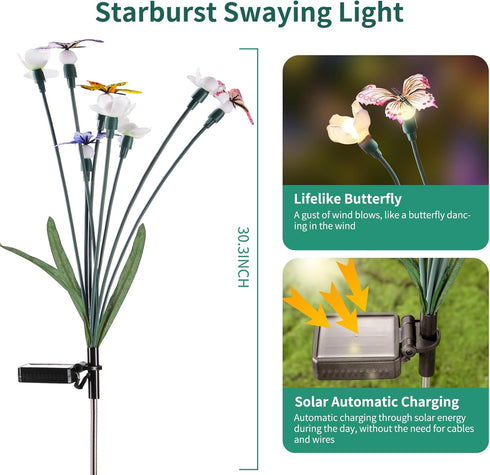 Solar Garden Lights, Solar Lights Outdoor Garden, Garden Lights Solar Powered, Decor for Garden, Yard, Patio, Pathway, IP65 Waterproof, Solar Butt...