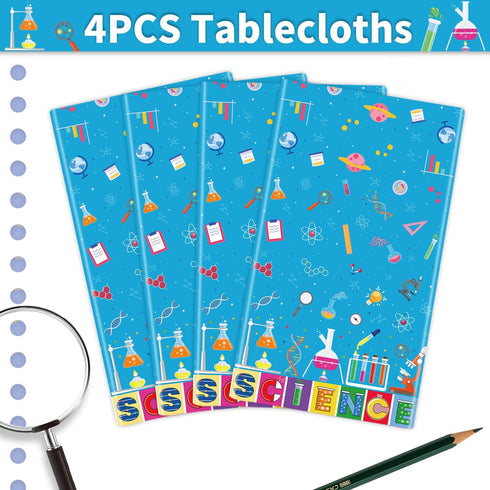 4 PCS Science Party Tablecloth Decorations Mad Scientist Theme Birthday Party Supplies Science Party Tablecloth Rectangular ?51 x 86in Laboratory ...