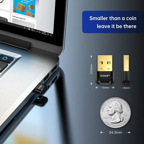 USB Bluetooth 5.3 Adapter for PC, EDUP USB Bluetooth Dongle Receiver Support Windows 11/10/8.1 Plug and Play for Desktop, Laptop, Mouse, Keyboard,...