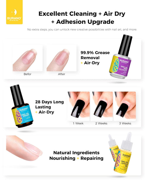 BURANO Gel Nail Polish Primer, Long Lasting Acid Free Natural Nail Prep Dehydrate Bond Primer for Acrylic Nails and Gel Polish, Acrylic Nail Prime...