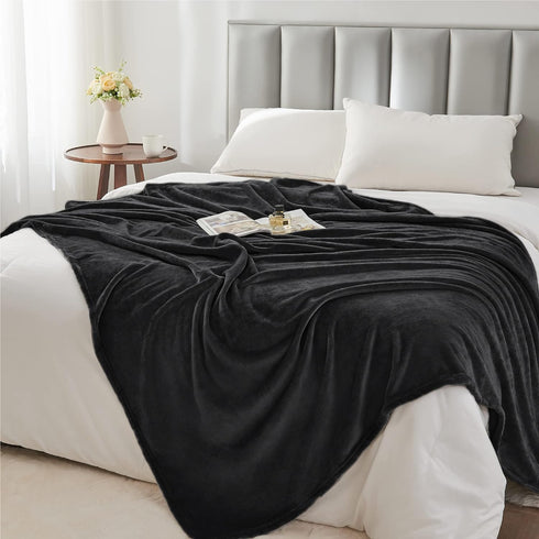 BEDELITE Fleece Blankets Queen Size for Bed, Luxury Plush Cozy Fuzzy Black Blanket 90x90 Inches, Super Soft Warm Lightweight Throw Blanket All Sea...