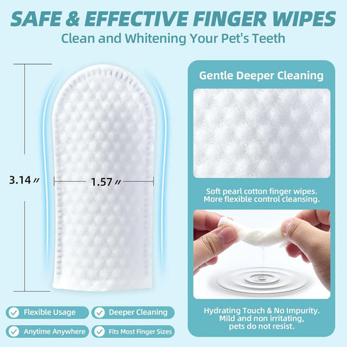 Dog Teeth Cleaning Wipes - Dog Dental Wipes Cat Tooth Brushing Kit Finger Toothbrush Care Pet Wipes Reduces Plaque & Freshens Breath 50 Counts...