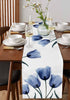 Floral Table Runner-Blue Tulip Cotton Linen-Long 72 inche Dresser Scarves,Flower Rustic Tablerunner for Kitchen Coffee/Dining Table Bedroom Home L...