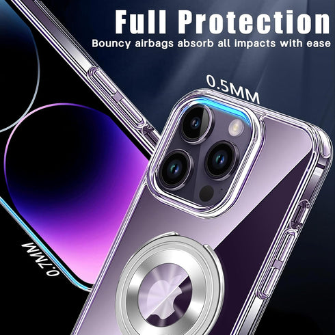 Crystal Clear iPhone 14ProMax Case Magnetic Ring Holder Compatible with MagSafe Invisible Kickstand Shockproof Military Grade Drop Protection Tran...
