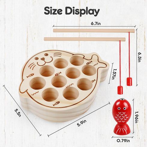 Magnetic Wooden Toys Fishing Game,Toddler Magnetic Fishing Toys Wood Puzzle Montessori Preschool Educational Activities Learning Hand-Eye Coordina...
