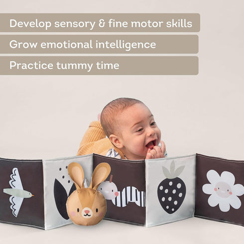 Taf Toys Bunny Pram Book & Toy Set | High Contrast Black & White Infant Visual Stimulation | Soft Fabric for Newborn Cognitive Development | Baby ...