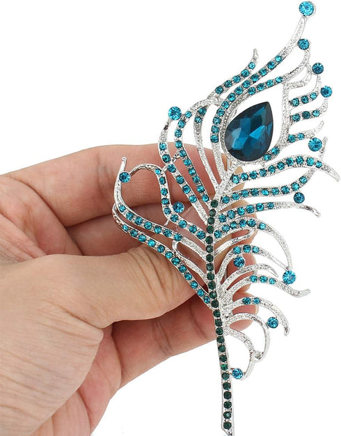 EVER FAITH Austrian Crystal Elegant Peacock Plume Teardrop Brooch Silver-Tone...