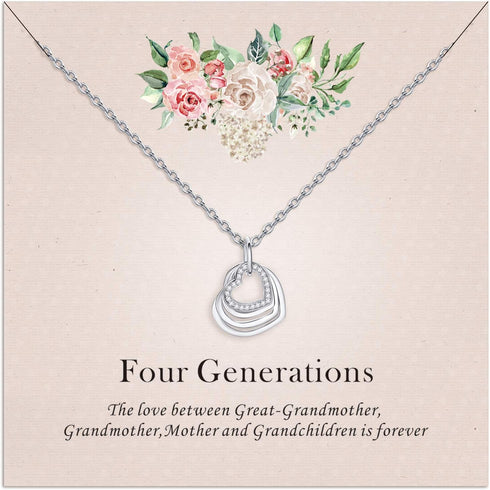 Great Grandma Necklace-925 Sterling Silver Four Hearts Generations Necklace Great Grandma Grandmother from Grandchildren...