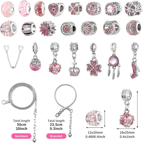 Naler Bracelet Charm Beads Set 24Pcs Charm bracelet making kit, jewelry making kit with Portable Jewelry Box, Valentine's Day Gift...