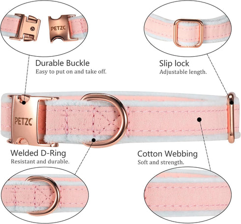 Dog Collar,Metal Buckle Pet Collar Suede Dog Collar Soft&Comfy Adjustable Pet Gift Collars with Bow for Small Medium Large Dogs (Small, Pink&Blue)...