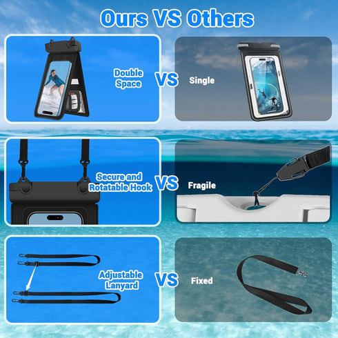 Waterproof Phone Pouch, IPX8 Double Space Cell Phone Case for iPhone 15 14 13 Pro Max Plus Samsung Galaxy S23 S22 Ultra, Detachable Lanyard, Cruis...