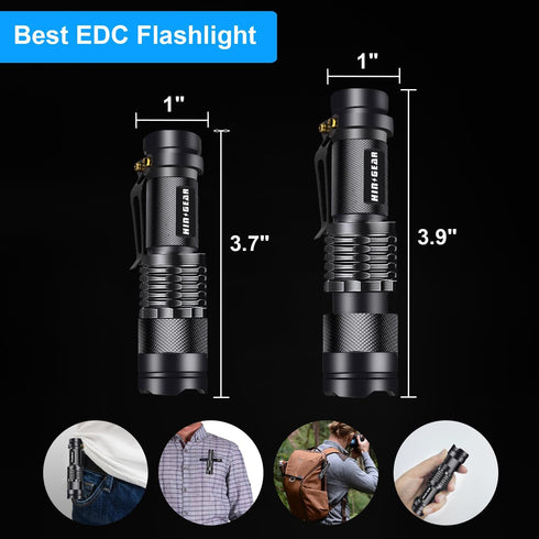 Mini Flashlights 4 Pack, Super Bright LED Tactical Flashlight with Clip, Aluminum, 3 Modes, Zoomable, Waterproof - Best EDC Flash Light for Gift, ...