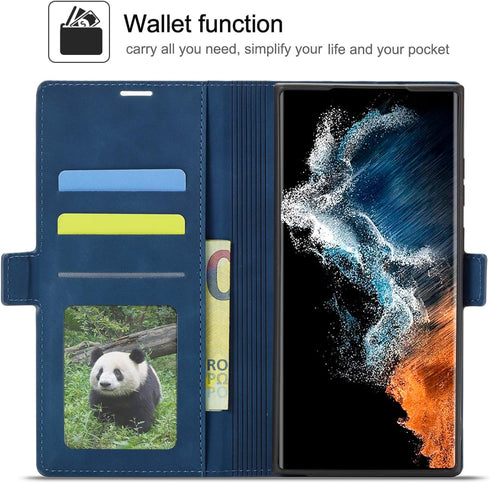 QLTYPRI for Samsung Galaxy S22 Ultra Case, Premium PU Leather Cover TPU Bumper with Card Holder Kickstand Hidden Magnetic Adsorption Shockproof Fl...