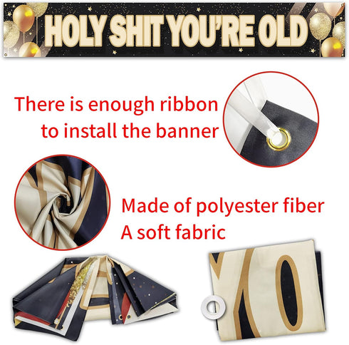 Holy Shit You’re Old Large Banner, Funny Birthday Banner, Happy Birthday Lawn Sign Porch Sign for 30th 40th 50h 60th 70th 80th 90th Birthday Party...