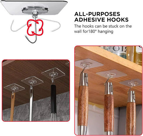 Vsezund 10 Pack Wall Hooks for Hanging 33lb(Max) Heavy Duty Self Adhesive Hooks Transparent Waterproof Sticky Hooks for Keys Bathroom Shower Outdo...