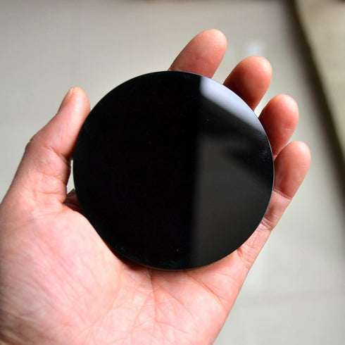 Black Obsidian Scrying Mirror Round Smooth Natural Crystal Polished Diameter 3 inch / 80mm...