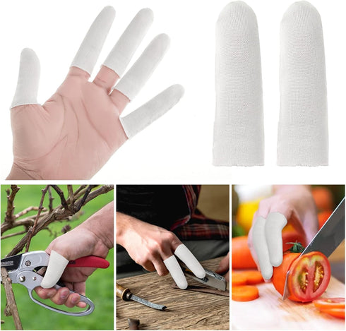 100PCS Finger Cot White Breathable Cotton Finger Condoms Elastic Fingertip Gloves Thumb Bandages Tubular Gauze, Finger Protectors for Finger Tips,...