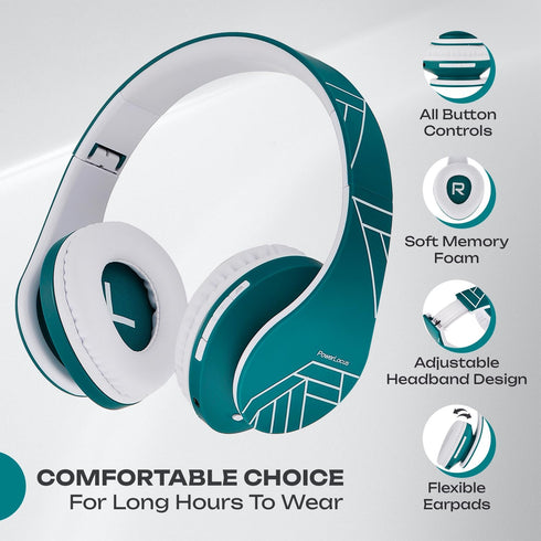 PowerLocus Bluetooth Over-Ear Headphones, Wireless Stereo Foldable Headphones Wireless and Wired Headsets with Built-in Mic, Micro SD/TF, FM for i...