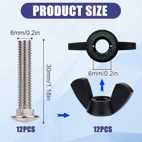 Pet Carrier Fasteners, 12pcs M6 Stainless Steel Replacement Bolts and 12pcs Plastic Butterfly Nuts for Repairing Pet Boxes Pet Carrier Replacement...