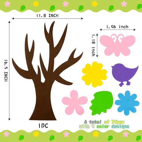 HubirdSall 76Pcs Spring Tree Craft Kit for Kids DIY Foam Springtime Bulletin Board Set with Flower Leaf Butterfly Bird Stickers Self Adhesive, Art...