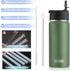 koodee Water Bottle-16 oz Stainless Steel Double Wall Vacuum Insulated Sports Water Bottle with Straw for Girls and Boy (Grass Green)...