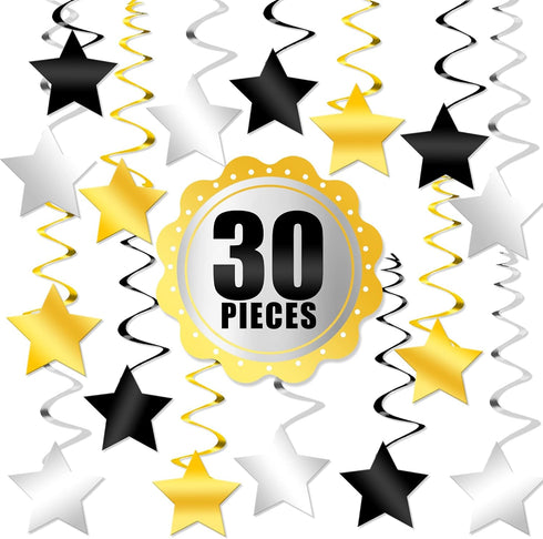KatchOn, Black Gold and Silver Star Hanging Swirls- Pack of 30,No DIY | Black and Gold Party Decorations | Graduation Decor Class of 2025 | Gradua...