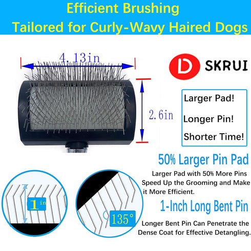 Dog Slicker Brush for Goldendoodle, Labradoodle & All Doodle Mix, Long Pin Dog Brush for Long Haired Dogs, Tailored for Poodles & Doodles, Golden ...
