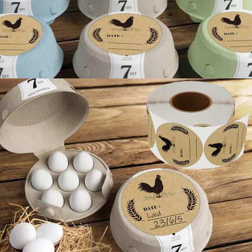 500pcs Farm Chicken Egg Labels Chicken Canning Sticker 2 inch Round Natural Brown Kraft Washed Egg Carton Labels for Kitchen Mason Jar, Farmer, Cr...